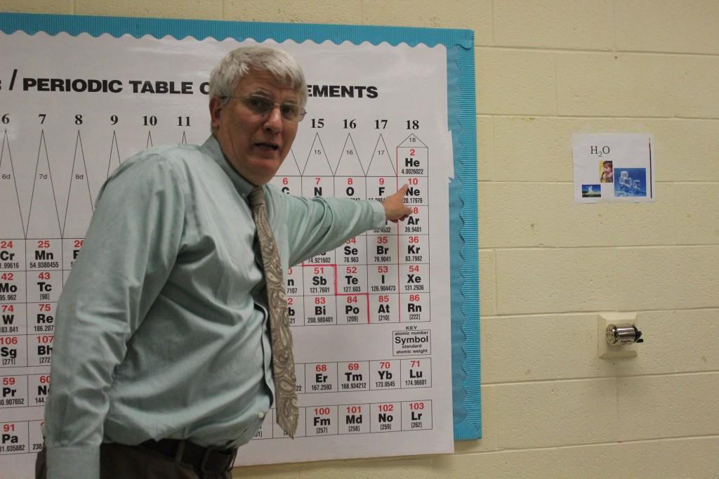 Warren Winterson, Chemistry teacher, lectures on the periodic table. Photo by Debra Thomas. 