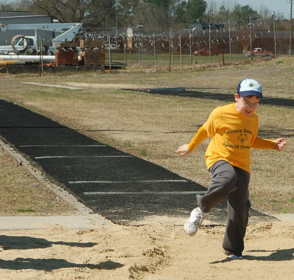 Wyatt Herzing, a special needs student, participates in the Special Olympics. The event was held April 5 at N.B. Clements Junior High. Photo by Travis Temple. 