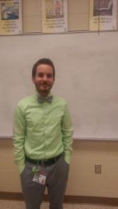 English teacher Stephen Marowitz poses before starting a lecture for his 5th period class.