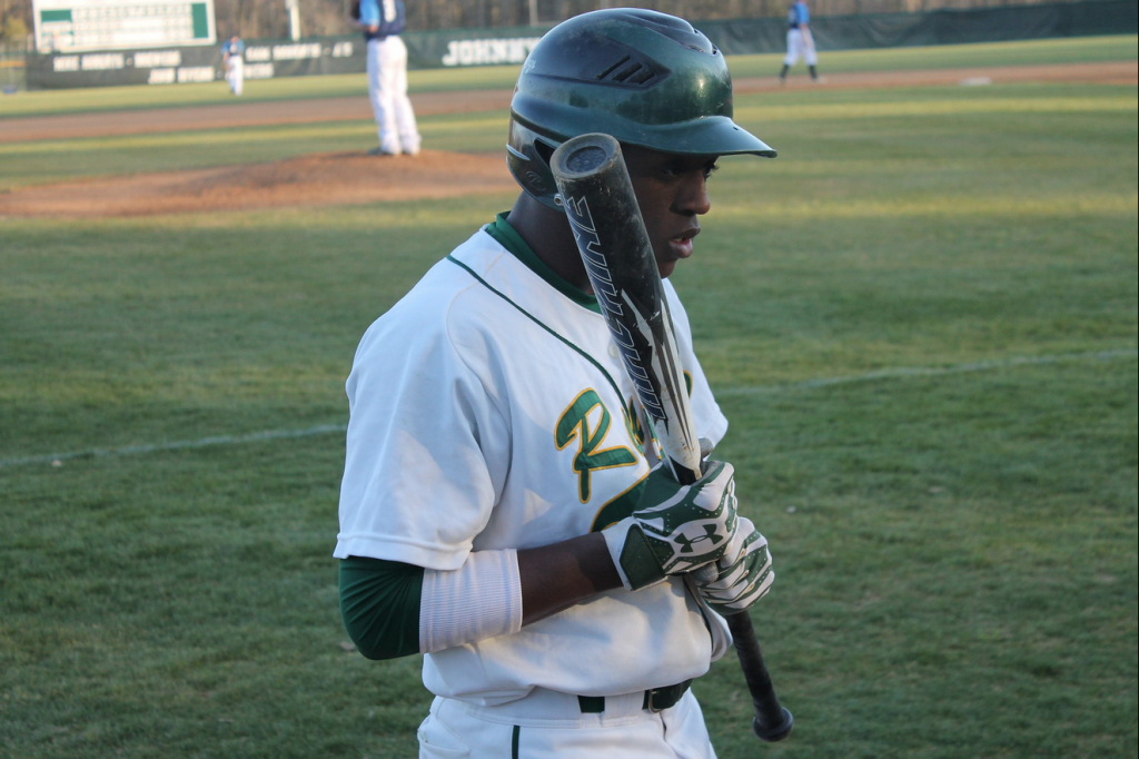 Senior center fielder Montae Bradshaw is superstitious about his socks, shirt, and the gum he chews before and during his games. Photo by  Cassie Kolbo.