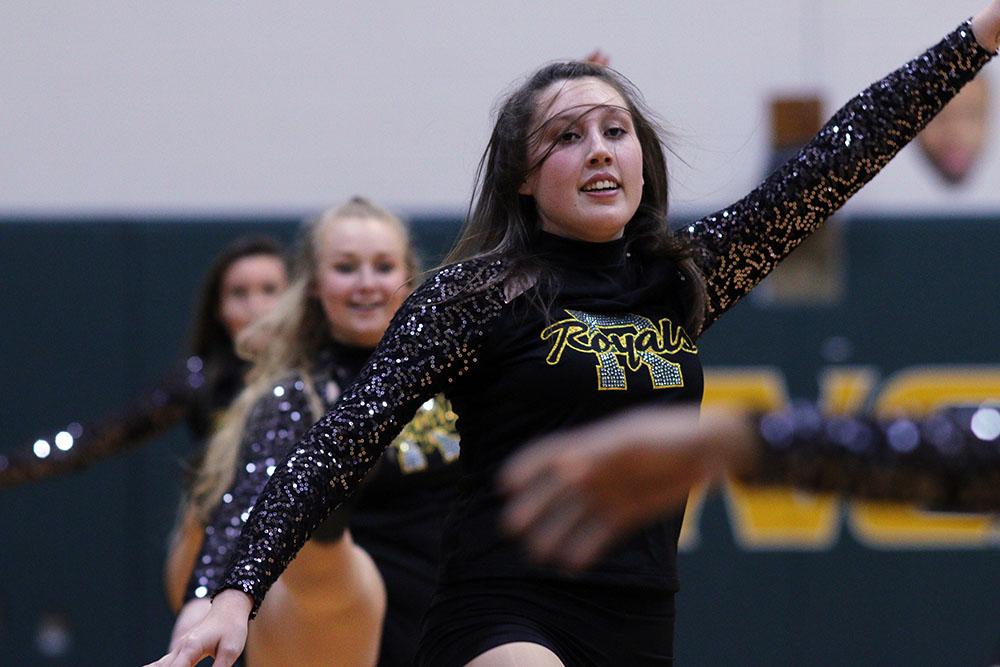 Senior Alexis Mitchell performs with the Royals Dance Team at halftime during a home basketball game against Matoaca.   
Photo by Monica Thompson.