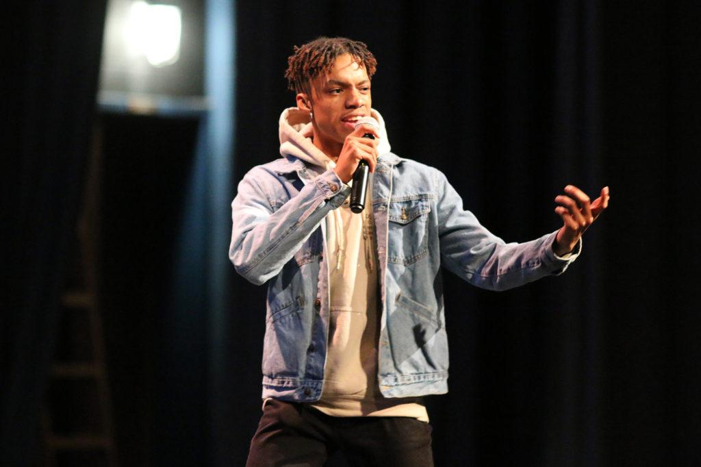 Rapper Thaddeus Howerton, aka The Releaser, performs his song Just What I Am at the talent show. Photo by Madison Bailey.
