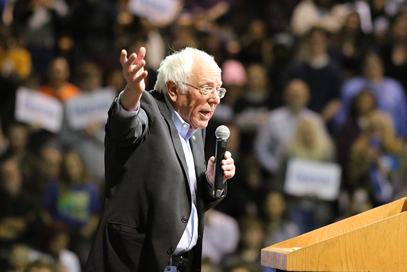 Bernie Sanders speaks to his rally in Richmond in 2020. Sanders has been identified as holding many socialist beliefs sure to his medicare for all and his no tuition for college plans. Photo by Madison Bailey.